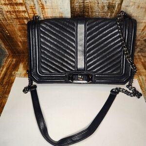 Rebecca Minkoff Love Black Leather Chevron Quilted Crossbody Bag Purse Chain